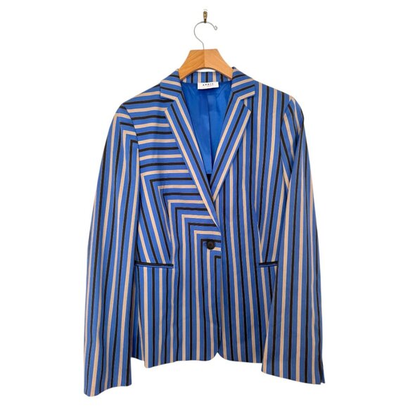 Akris Punto Square Stripe Stretch Cotton Blazer Size 12 - Picture 2 of 7